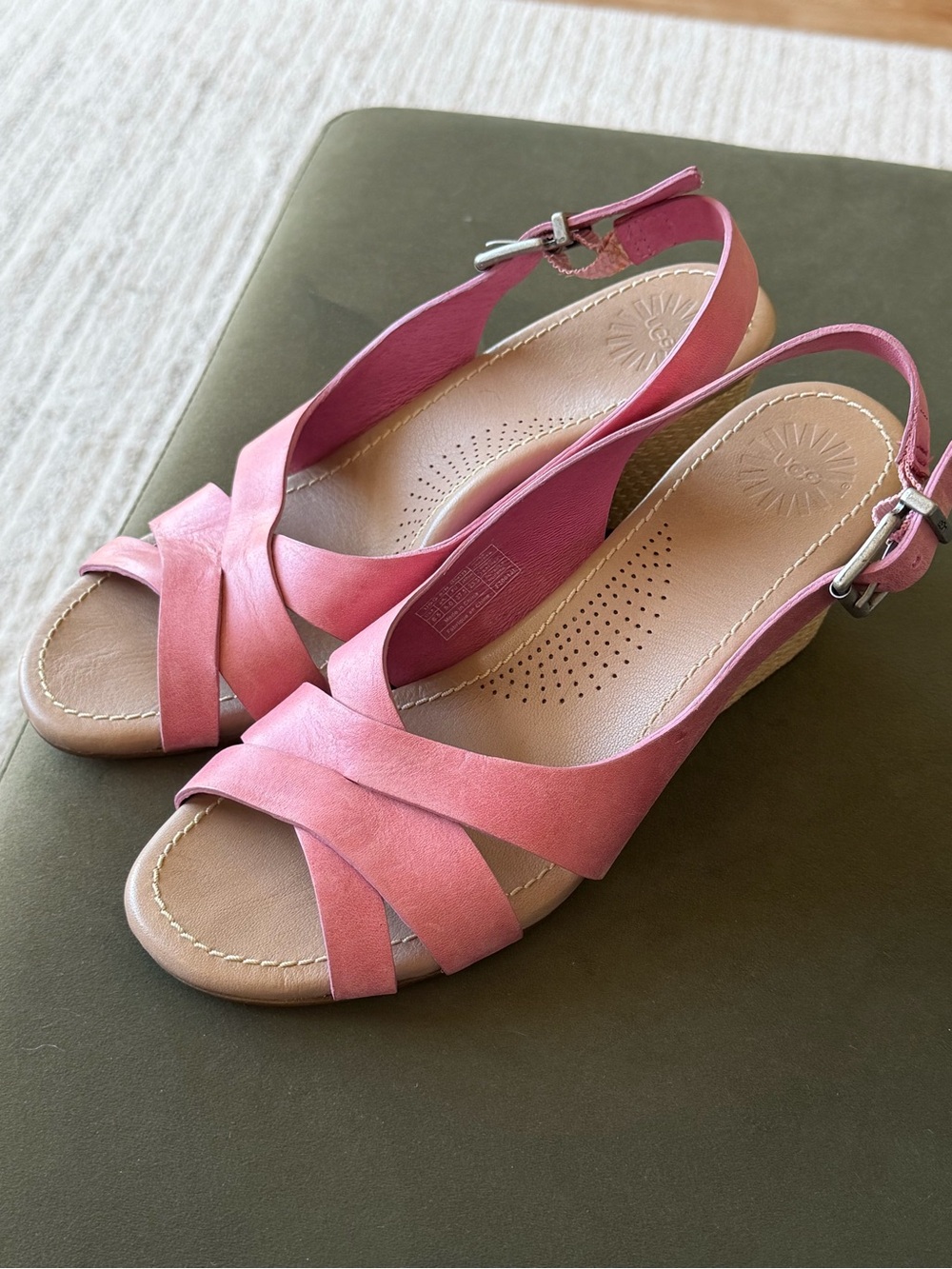 UGG Pink Crossover Slingback Wedge Sandals